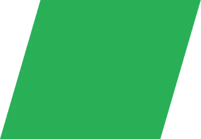 A green parallelogram with black and white triangles on the left and right sides, respectively, evokes a modern home's unique geometric design.