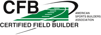 About Us: The logo of the Certified Field Builder (CFB) program from the American Sports Builders Association features a stylized playing field and text.